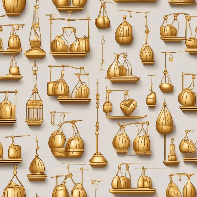 Golden scales with intricately marked bars of different weights and dimensions, representing the stringent criteria for good delivery in commodity markets.