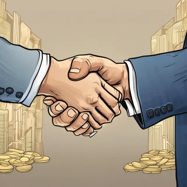 Buyer and seller exchange hands symbolizing commitment through a large deposit to close the deal.