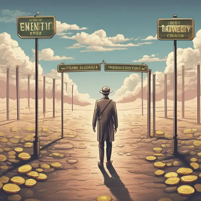 Institutional investor evaluating ethical implications of using good faith money, with coins representing commitments and a scale between transparency and manipulation