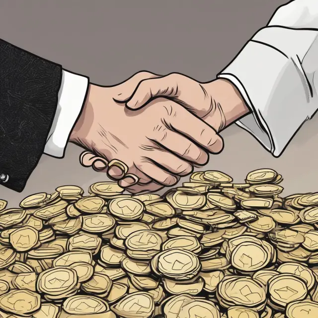 Image of a handshake between a buyer and seller, with a stack of gold coins representing good faith money