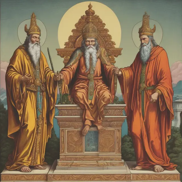 Three wise gods evaluate different goodness-of-fit tests (BIC, CVM, and AIC) on a balance to determine their merits for statistical model selection