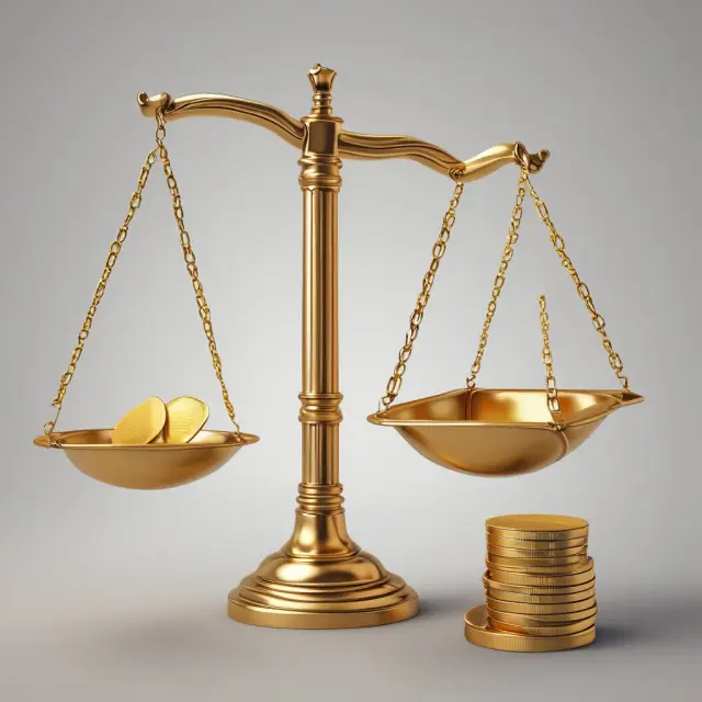 A golden scale with tipping assets shifting towards liabilities, representing goodwill impairment and its impact on financial statements
