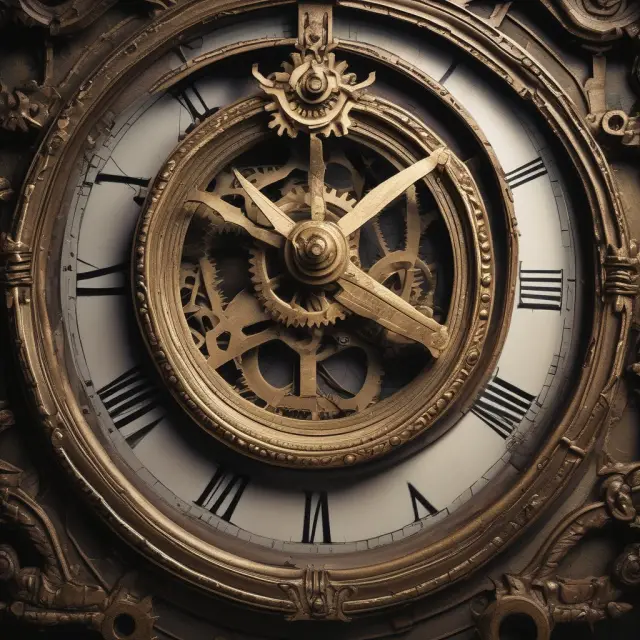 Image of a clock symbolizing financial statements, with the pendulum swinging between AOL and Time Warner, shattering a large goodwill bubble