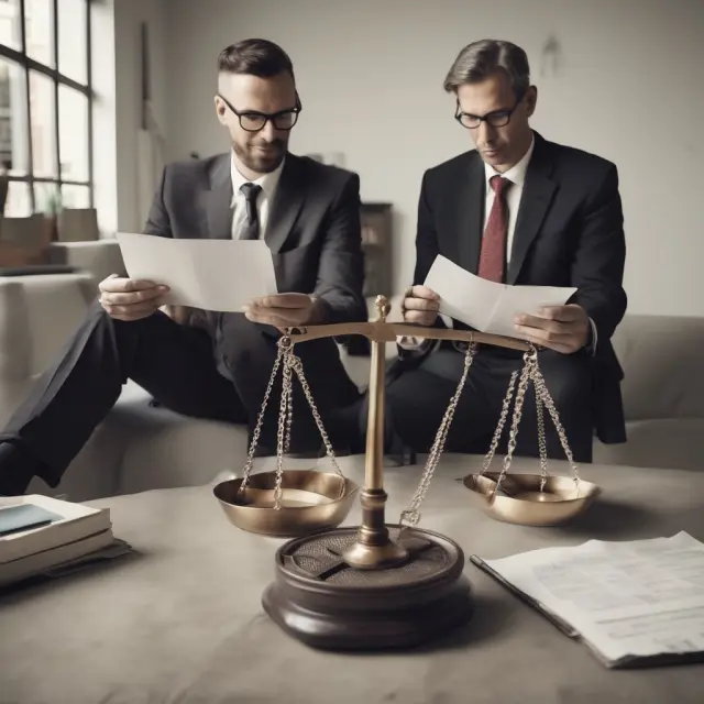 Two accountants weighing the income and market approaches on a balance scale, symbolizing their debate over calculating goodwill