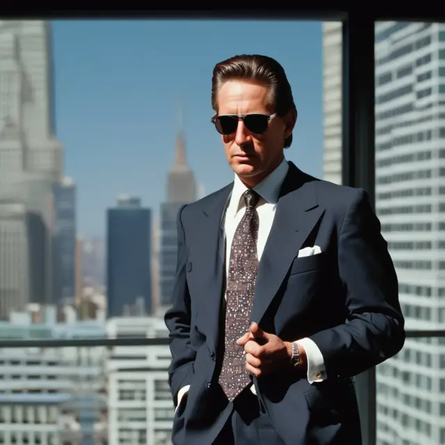 A silhouette of Gordon Gekko casting a long, influential shadow over modern finance and film industries