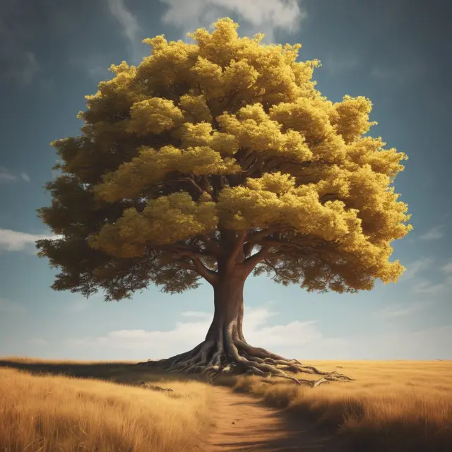 A sturdy tree with golden leaves representing constant dividend growth as per the Gordon Growth Model.