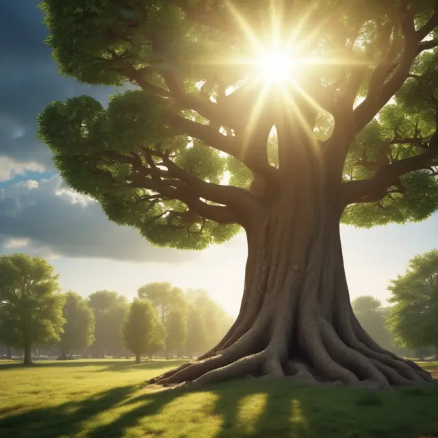 Government grant visualized as a tree receiving sunlight from legislation, symbolizing growth and progress.