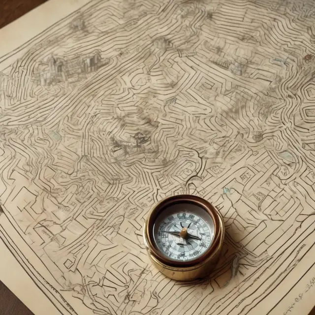 An explorer using a map and compass to navigate the labyrinthine Grants.gov portal in search of government grants