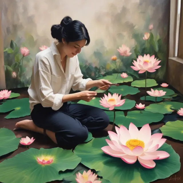 Image of an artist creating beautiful, vibrant lotus flowers from successful federal grant proposal examples