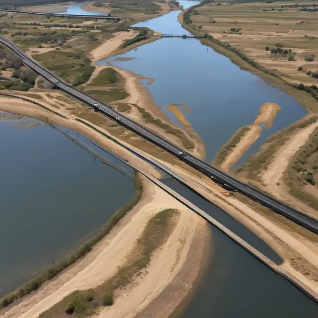 A riverbank symbolizes the impact of government shutdowns on non-essential services, as it dries up, leaving once vibrant federal agencies stranded.