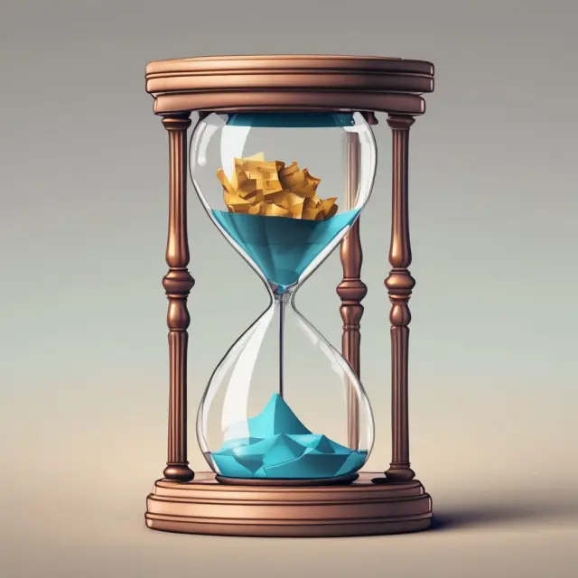 A broken hourglass illustrates the interrupted government budgeting process during a shutdown, affecting essential services.
