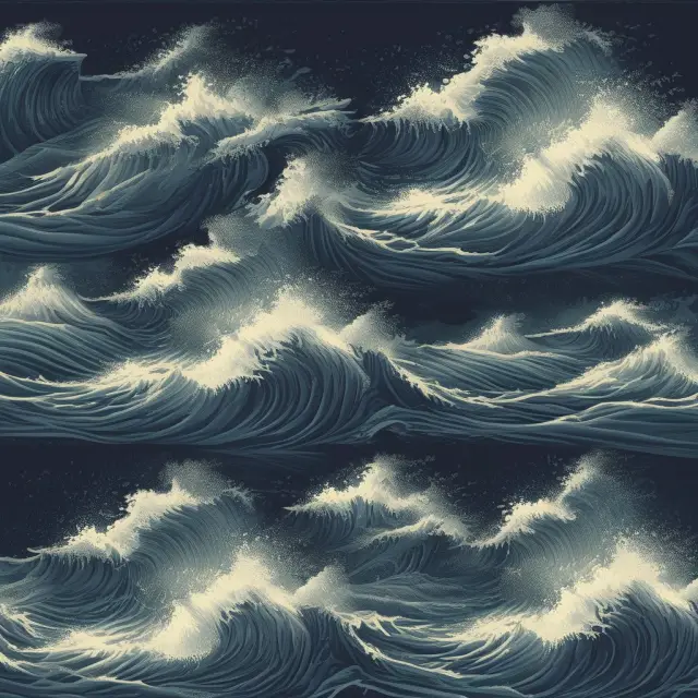 Two bodies of water: a calm sea symbolizing government securities with steady returns, and a stormy sea illustrating foreign securities with increased risks and potential for greater rewards