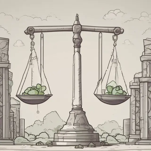 Image of a balance scale with one side weighing positive elements from social, economic, and environmental pillars tipping the balance in the Genuine Progress Indicator
