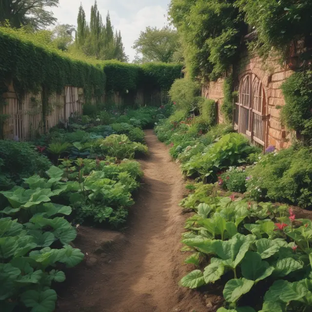 A lush garden symbolizing economic growth, tended by a gardener representing societal contributions and nurtured by environmental consciousness. Hidden roots illustrate externalities.
