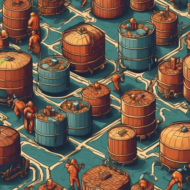 Traders exploring intricate maze of oil barrels and refineries while wielding hedging instruments to mitigate risks in the gross processing margin markets.