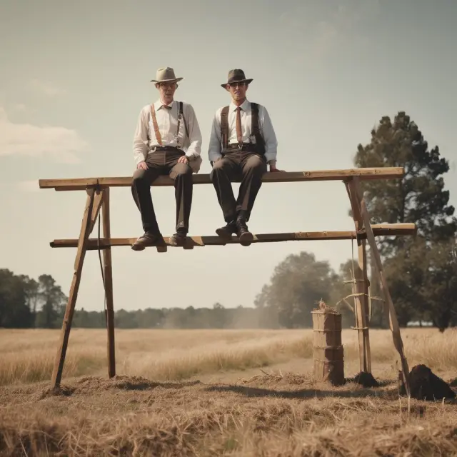Two figures, one representing a commodity producer and the other a trader, balance on opposite ends of a seesaw. The heights of their stands represent their gross processing margins.