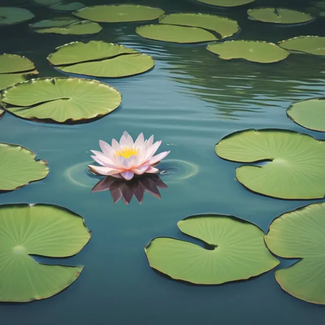 A serene ocean scene with a lily pad providing temporary respite to a swimmer, illustrating grace periods