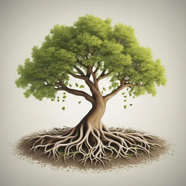 An image depicting a tree growing with intertwining roots representing employee contributions and employer matching, emphasizing the long-term commitment and loyalty fostered by graded vesting.