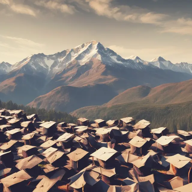 Two climbers tackling distinct mountain ranges symbolizing the GMAT and GRE, assessing their readiness for advanced academic programs