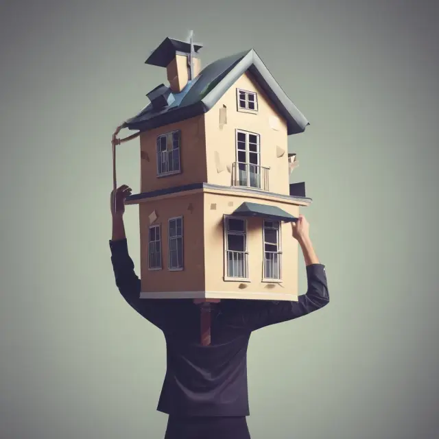 Student carrying a house on their shoulders, illustrating the concept of a graduated payment mortgage
