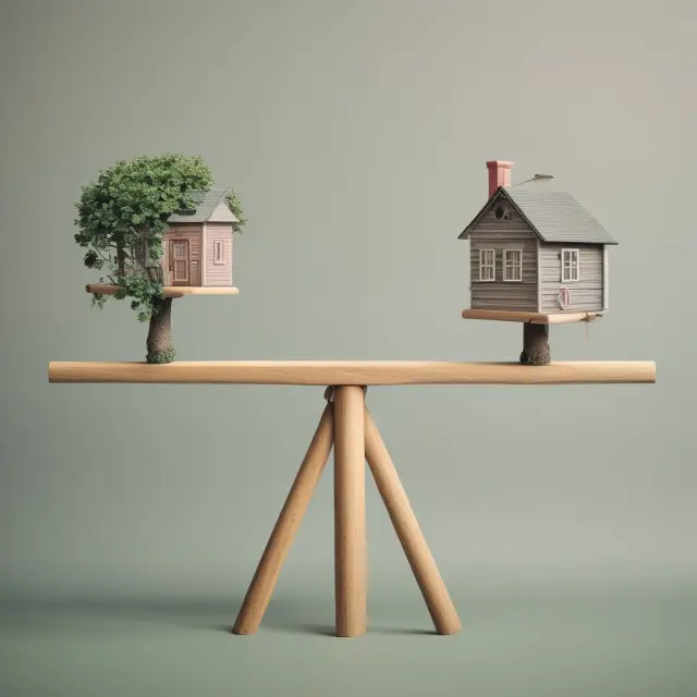 Seesaw depicting a balanced comparison between Fixed-Rate Mortgages (GPM) and Adjustable Rate Mortgages (ARM)
