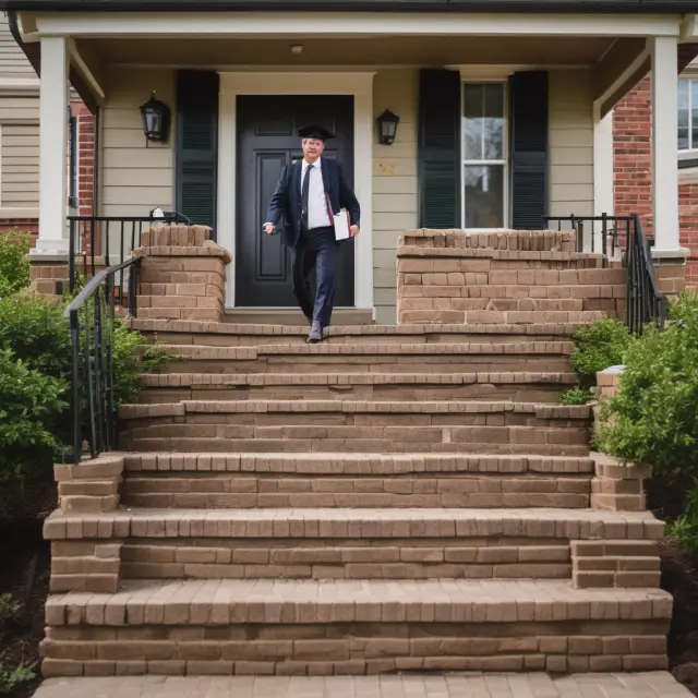 A graduated student climbing a staircase with mortgage payments increasing yearly