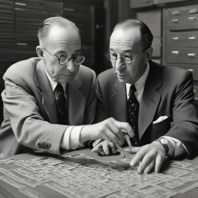 Benjamin Graham constructing a puzzle with P/E ratios and book value per share to reveal the Graham number