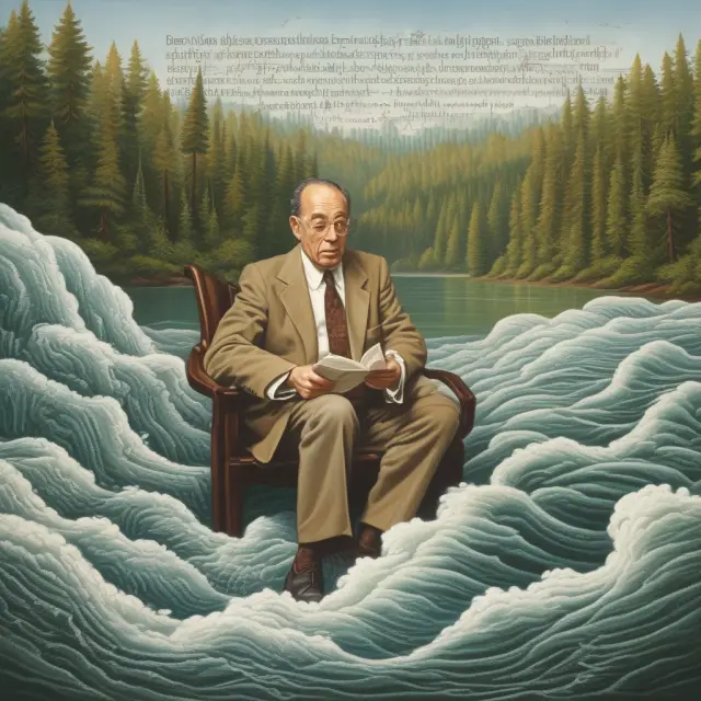 Benjamin Graham imparting financial wisdom with a river of Earnings Per Share (EPS) and Book Value Per Share (BVPS) forming the Graham Number