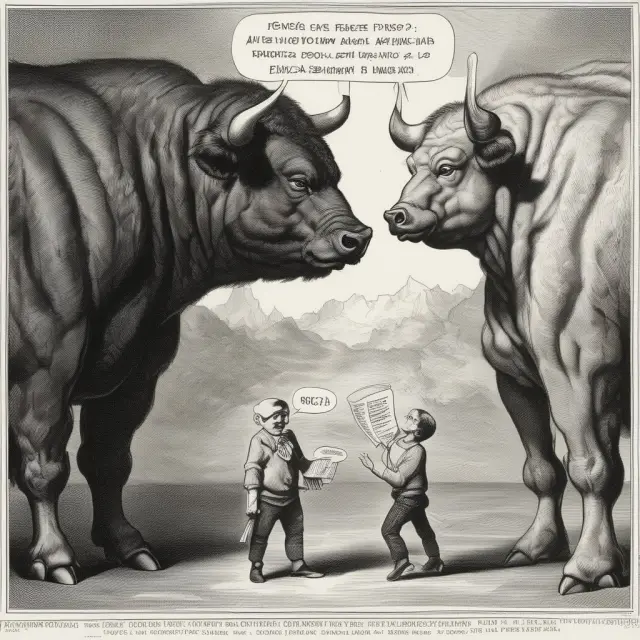 Bull and bear comparing Graham numbers to assess stock fundamentals