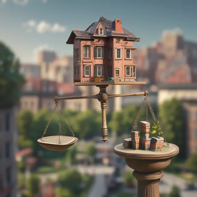 A balancing scale holds two sides, one labeled 