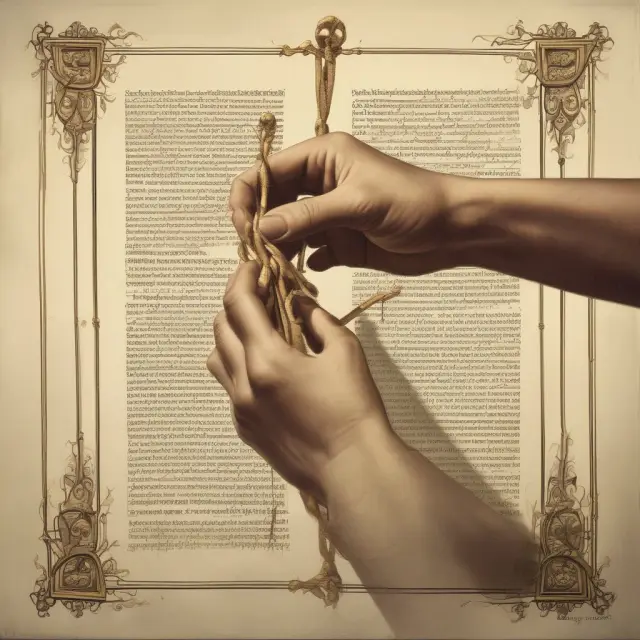 A handoff of golden cords representing a grant deed transfer, with clear title and encumbrances noted