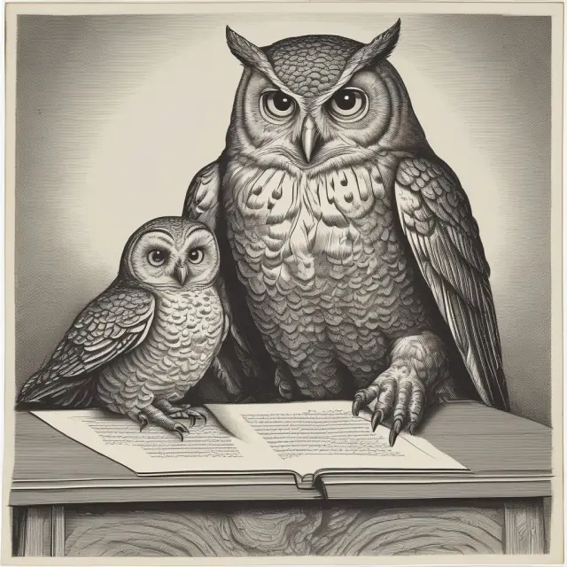 Notary owl witnessing grantor and grantee signing a deed, representing legal transfer of property rights