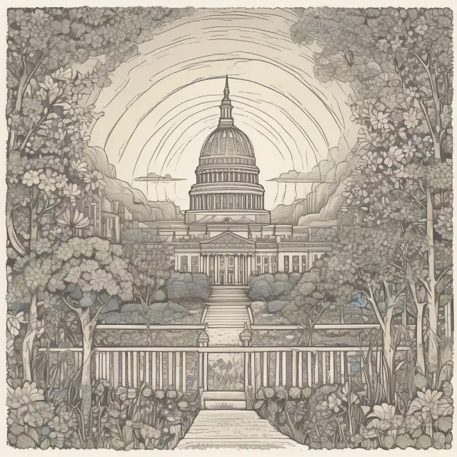 Image: A vibrant garden filled with various seedlings representing diverse federal grant initiatives flourishing under the sun, illustrating growth through competition for resources