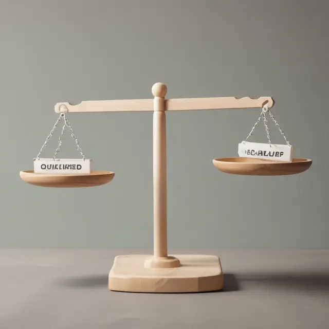 Two scales tipping towards each other: one labeled 