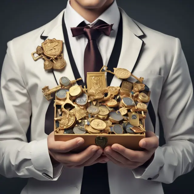 An employee holds open a chest of vested stock options and awards, with golden keys signifying hard-earned benefits and future growth