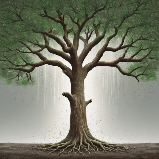 An employee growth tree absorbs raindrops of stock options based on their employment length and performance