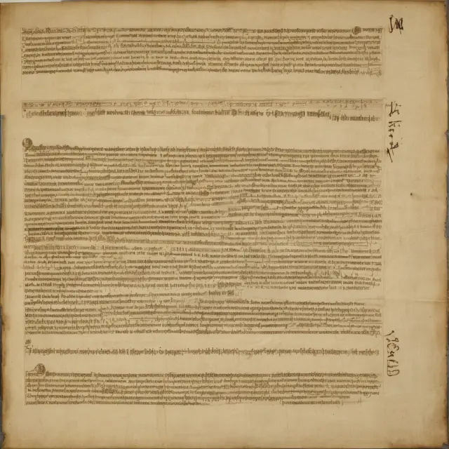 Golden scroll revealing grantor and grantee names from county records