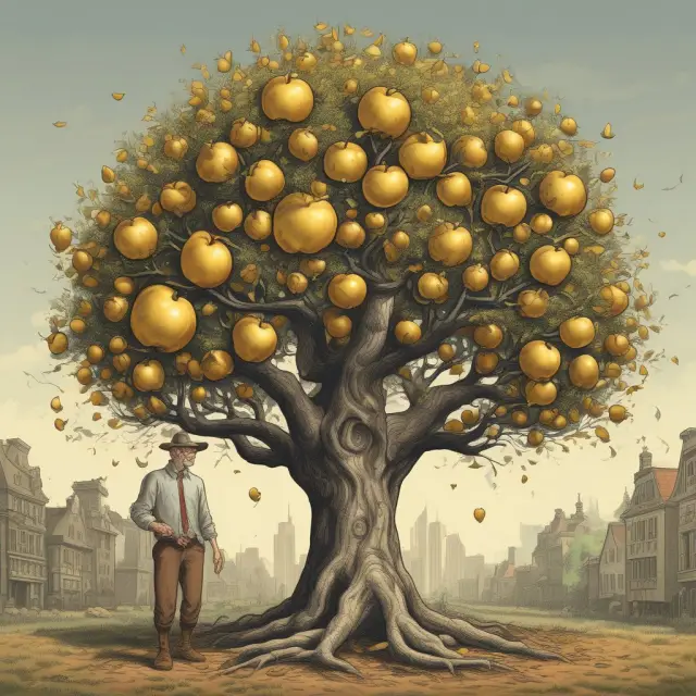 Grantor collecting golden apples representing appreciating assets, as an hourglass pours the IRS
