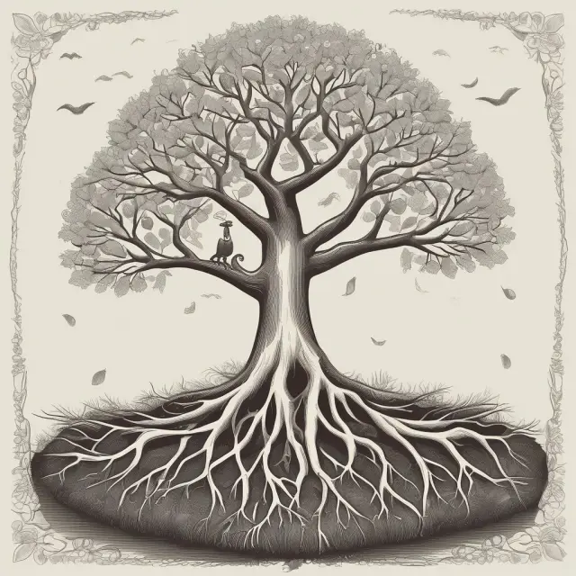 A metaphorical image of a tree symbolizing a grantor retained annuity trust (GRAT), with roots representing legacy, branches for tax savings, and leaves for future inheritance