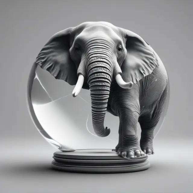 An elephant, representing the tester, reveals internal workings of software through a crystal ball in a metaphor for Gray Box Testing