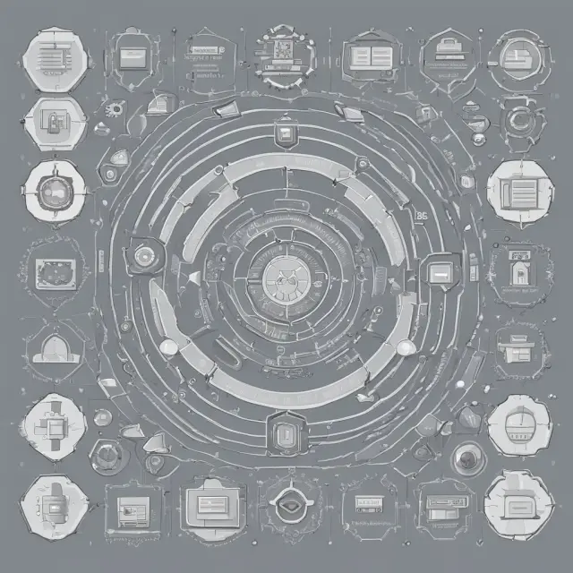 A tester holding a kaleidoscope, revealing intricately patterned images representing manual and automated gray box testing, design docs, major paths, subfunctions, inputs, and outputs