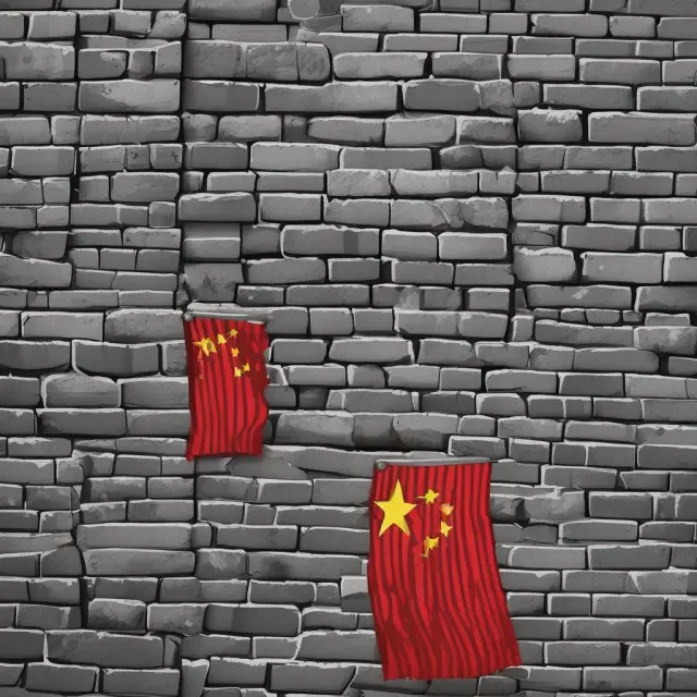 A maze of gray list stocks (represented by balls) navigating through the Chinese Wall, with a risk arbitrage trader observing and a block trading desk handling regular trades