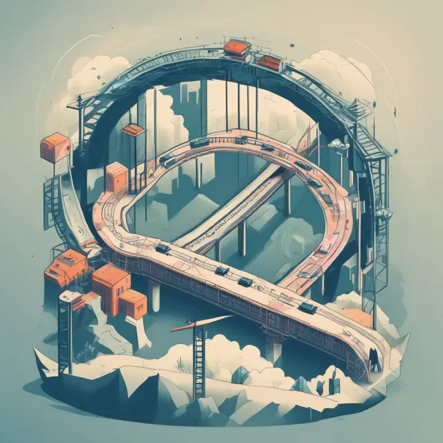 An image of a sturdy bridge made up of consulting service, software solution, and change management blocks connecting siloed departments.