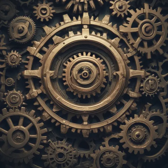 Interconnected gears representing GRC frameworks working together in an industrial setting