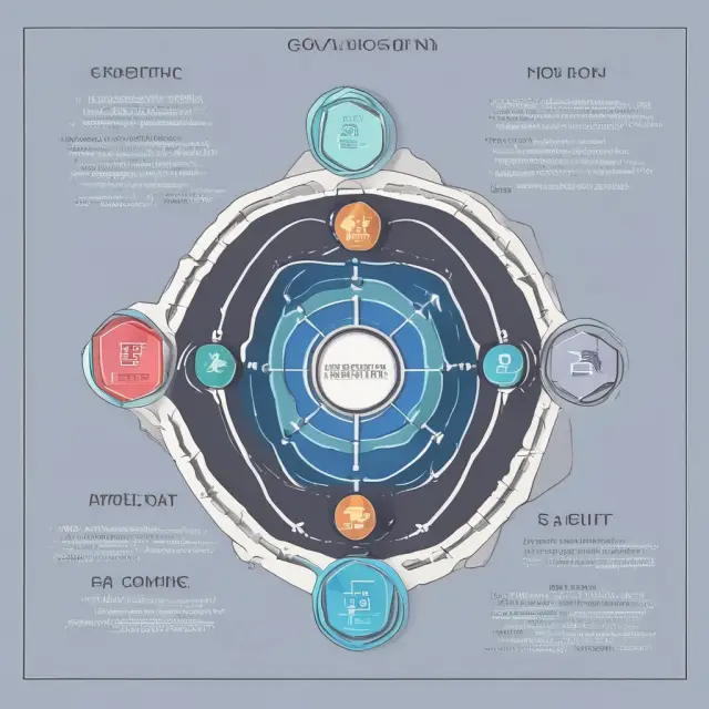An army of GRC guardians shielding cloud symbols, data flow, blockchain, and an artificial intelligence brain against potential threats.