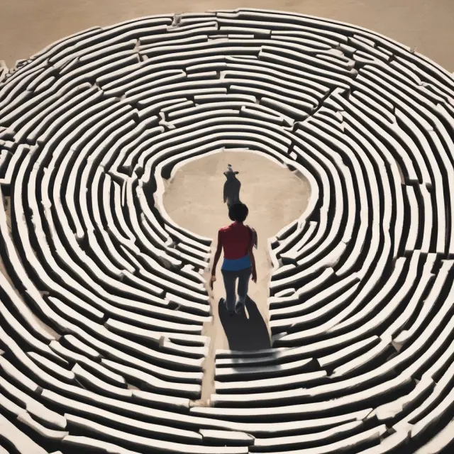 Student overcoming GRE cost challenges in a maze, with ETS logo and currency symbols