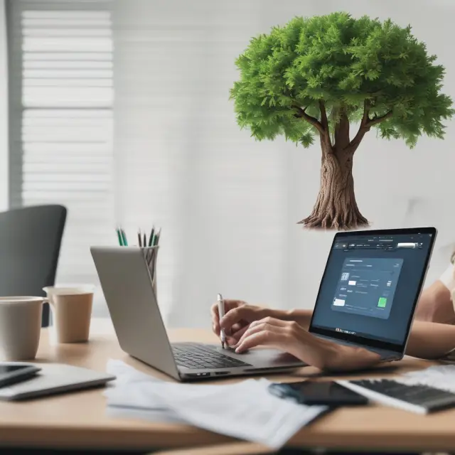 Person creating ETS account, tree growing: Symbolizing successful GRE registration process