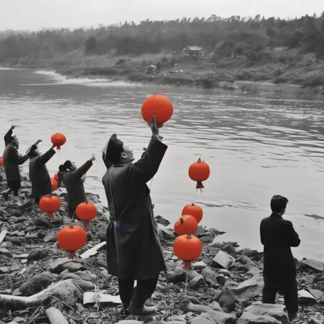 Mao Zedong launching cultural revolution lanterns into the river, symbolizing the societal changes shaping modern Chinese history.