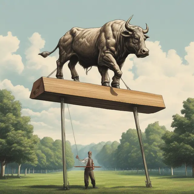 An optimistic Bernanke figure on a balance beam represents improved monetary, fiscal policies and international cooperation during the Great Moderation