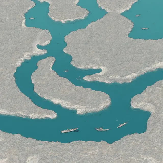 A calm Great Moderation lake symbolizing economic stability suddenly disrupted by a tsunami, representing asset price bubbles, monetary policy errors, and regulatory failures
